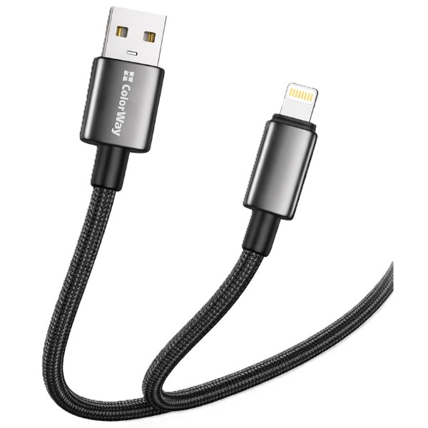 Фото - Кабель Colorway USB - Apple Lightning (zinc alloy braided) 3А 2м Black (CW-CBUL099-BK)